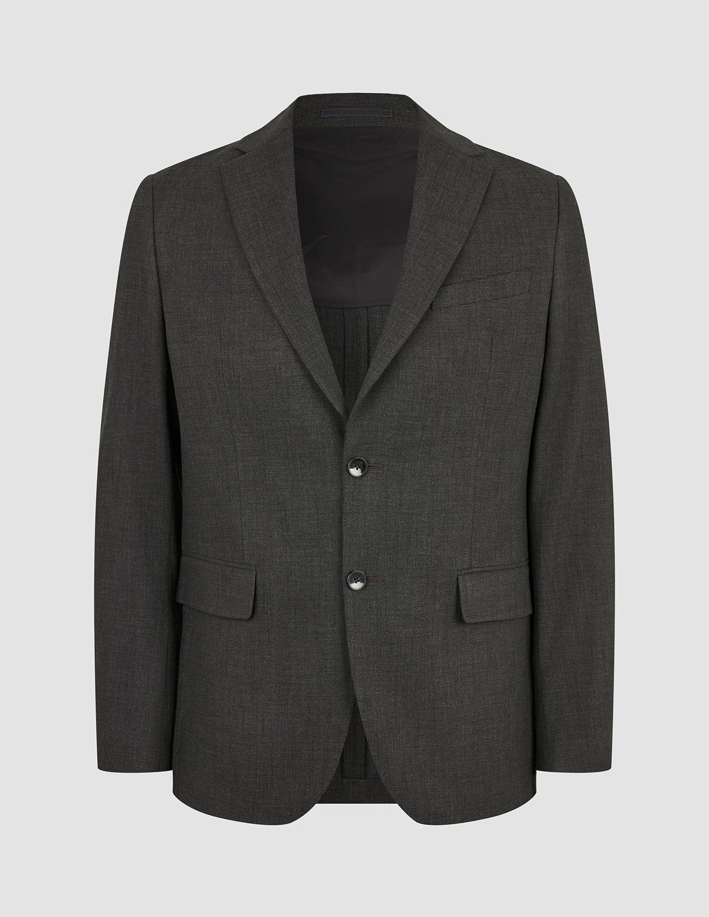 Motion Blazer Slim Pepper Grey: en grå kavaj med två knappar, skårade slag, en bröstficka och två fickor med lock.