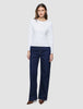 Women Rib T-Shirt Long Sleeve White