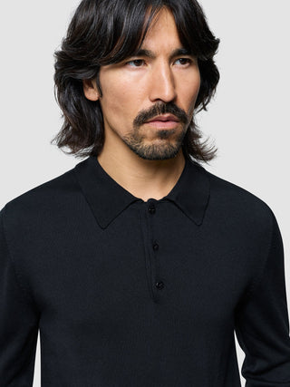 Seamless Core Knit Long Sleeve Polo Black