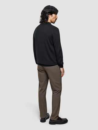 Seamless Core Knit Long Sleeve Polo Black
