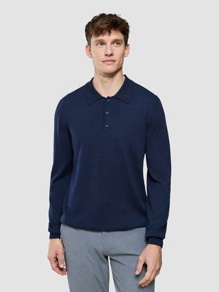 Seamless Core Knit Long Sleeve Polo Dark Navy