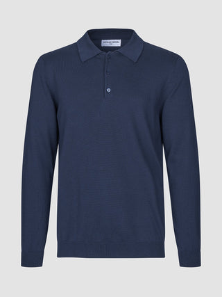 Seamless Core Knit Long Sleeve Polo Dark Navy