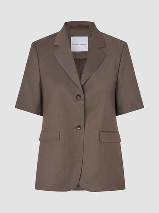 skye set dark chestnut melange short sleeved blazer shorts