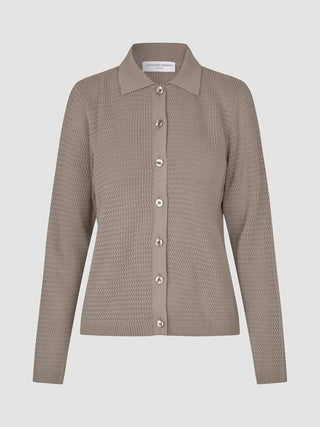 Women Structured Polo Long Sleeve Dark Sand