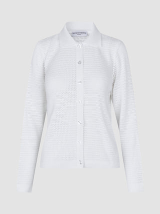 Women Structured Polo Long Sleeve Off White