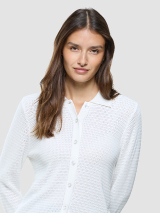 Women Structured Polo Long Sleeve Off White