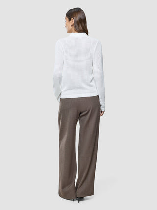 Women Structured Polo Long Sleeve Off White