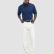 Textured Knitted Short Sleeve Polo Shirt Navy