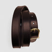Women Thin Leather Belt Gold Dark Brown