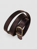 Women Thin Leather Belt Gold Dark Brown