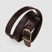 Women Thin Leather Belt Gold Dark Brown