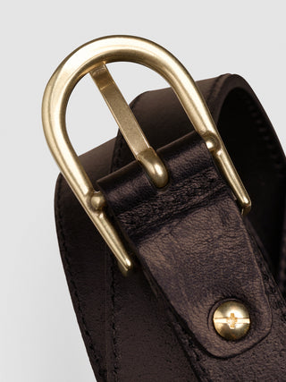 Women Thin Leather Belt Gold Dark Brown