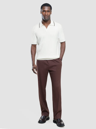 V-Neck Knit Short Sleeve Polo White
