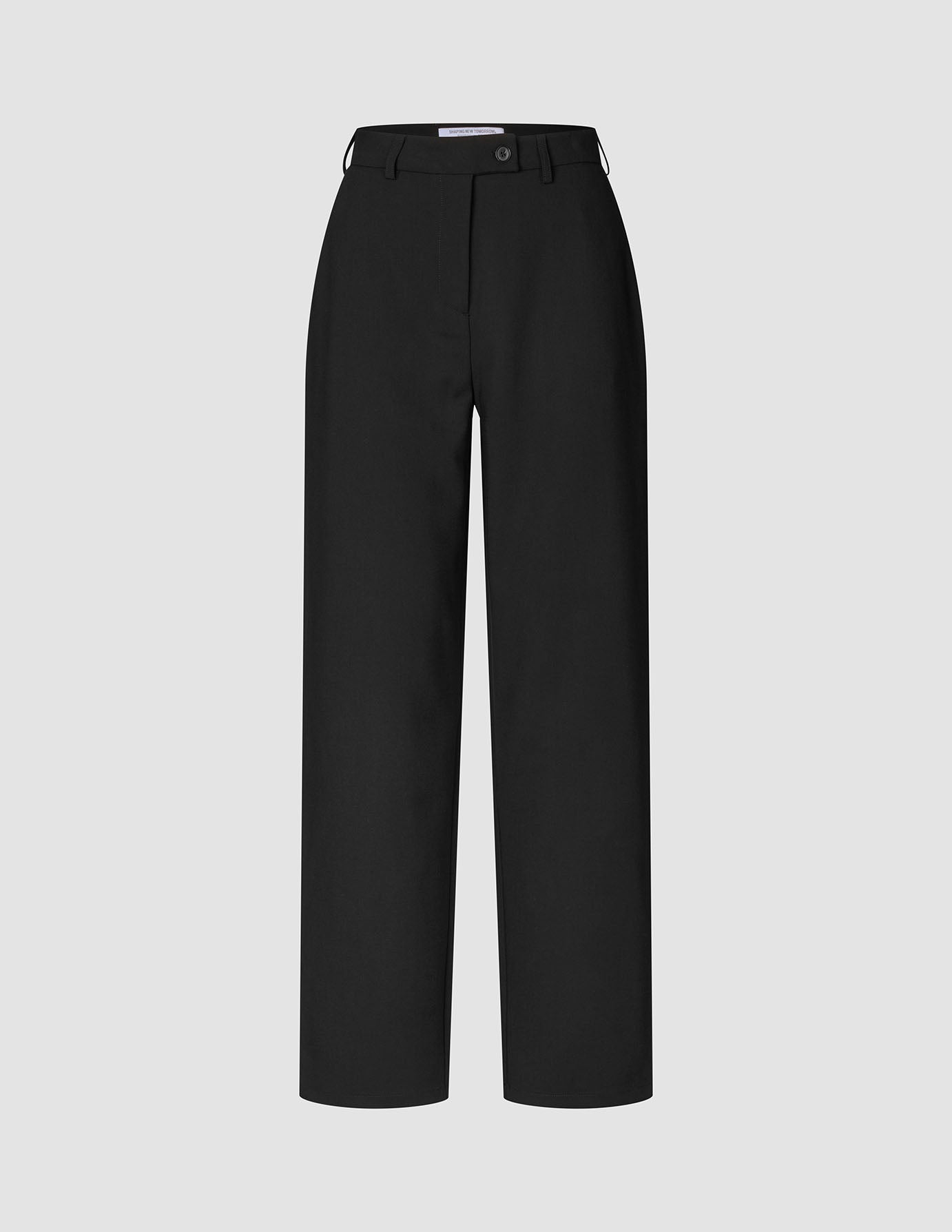 GO2-byxor för damer, Straight Black, med raka ben, knappstängning och bälteshällor, i en typisk skandinavisk design.