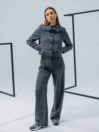 Serene Pants Wide Grey Herringbone