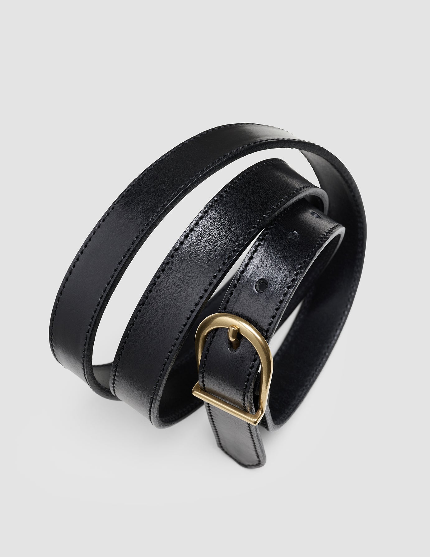 Women's Thin Leather Belt Gold Black
