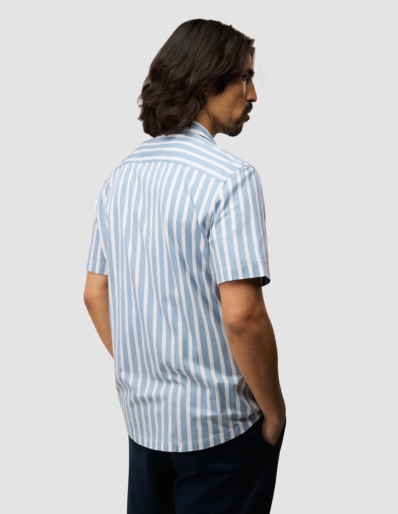 Bowling Short Sleeve Shirt Bold Stripes Light Blue