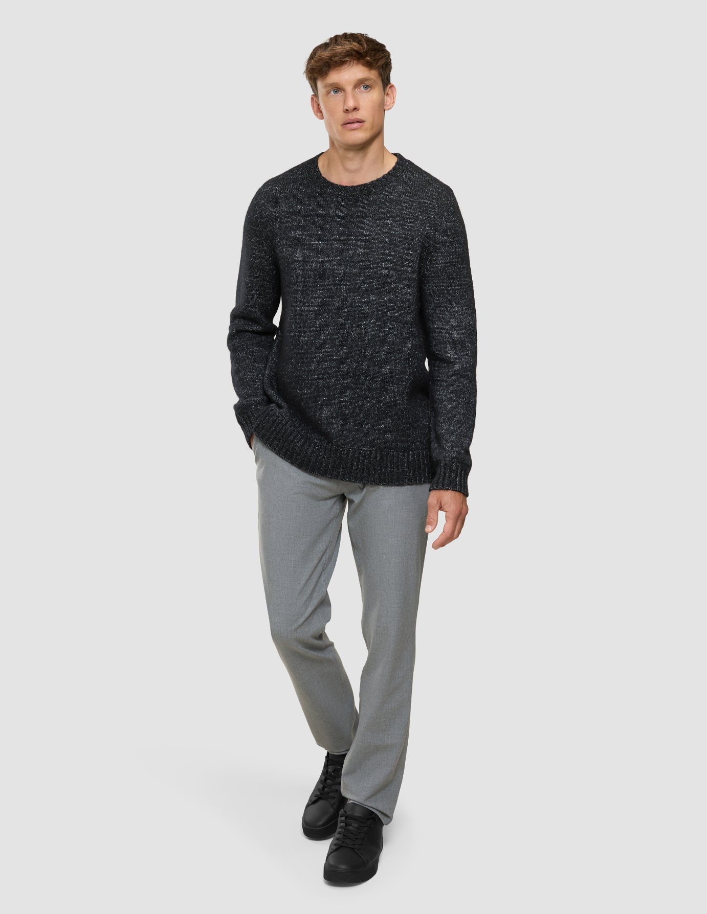 Chunky Soft Wool Knit Crewneck Charcoal Melange