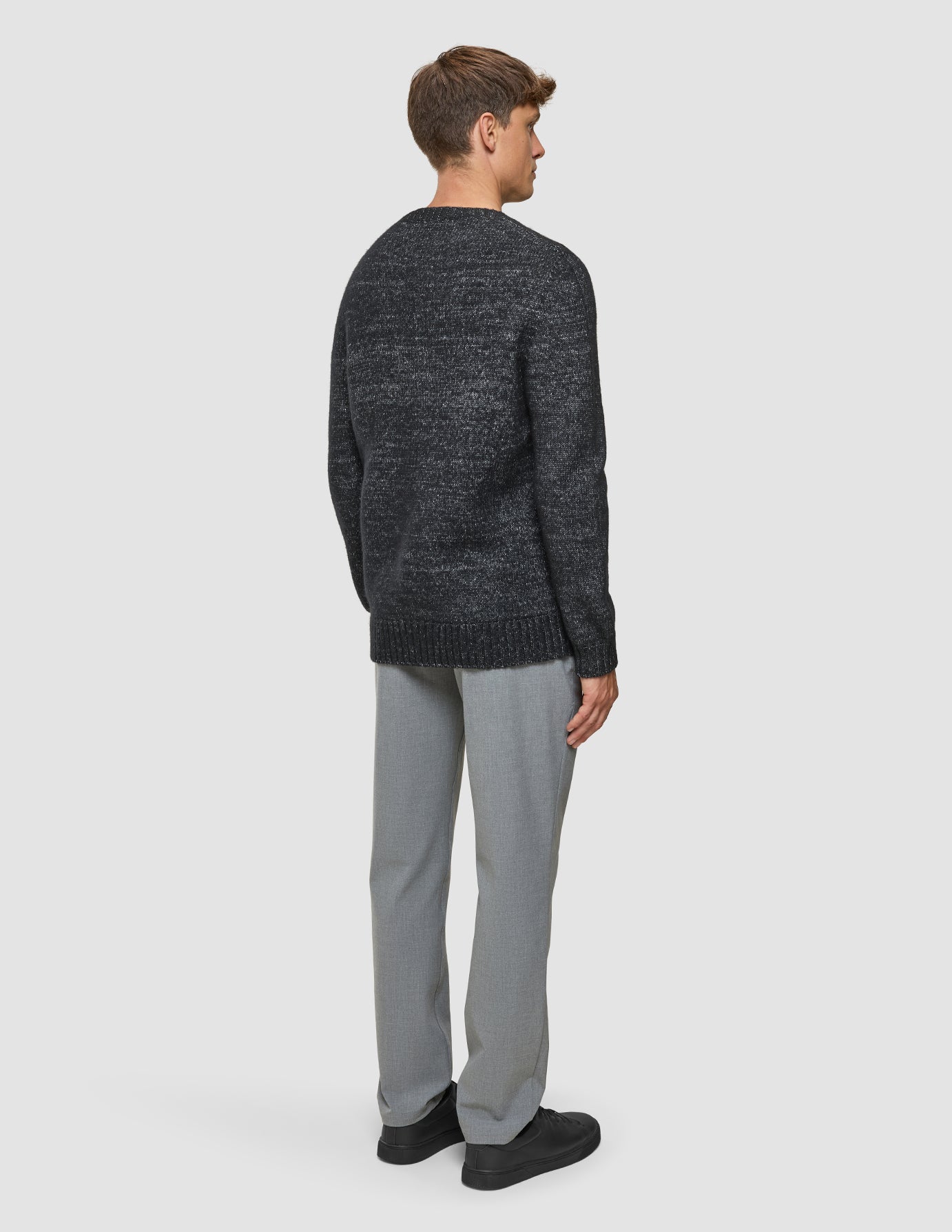 Chunky Soft Wool Knit Crewneck Charcoal Melange