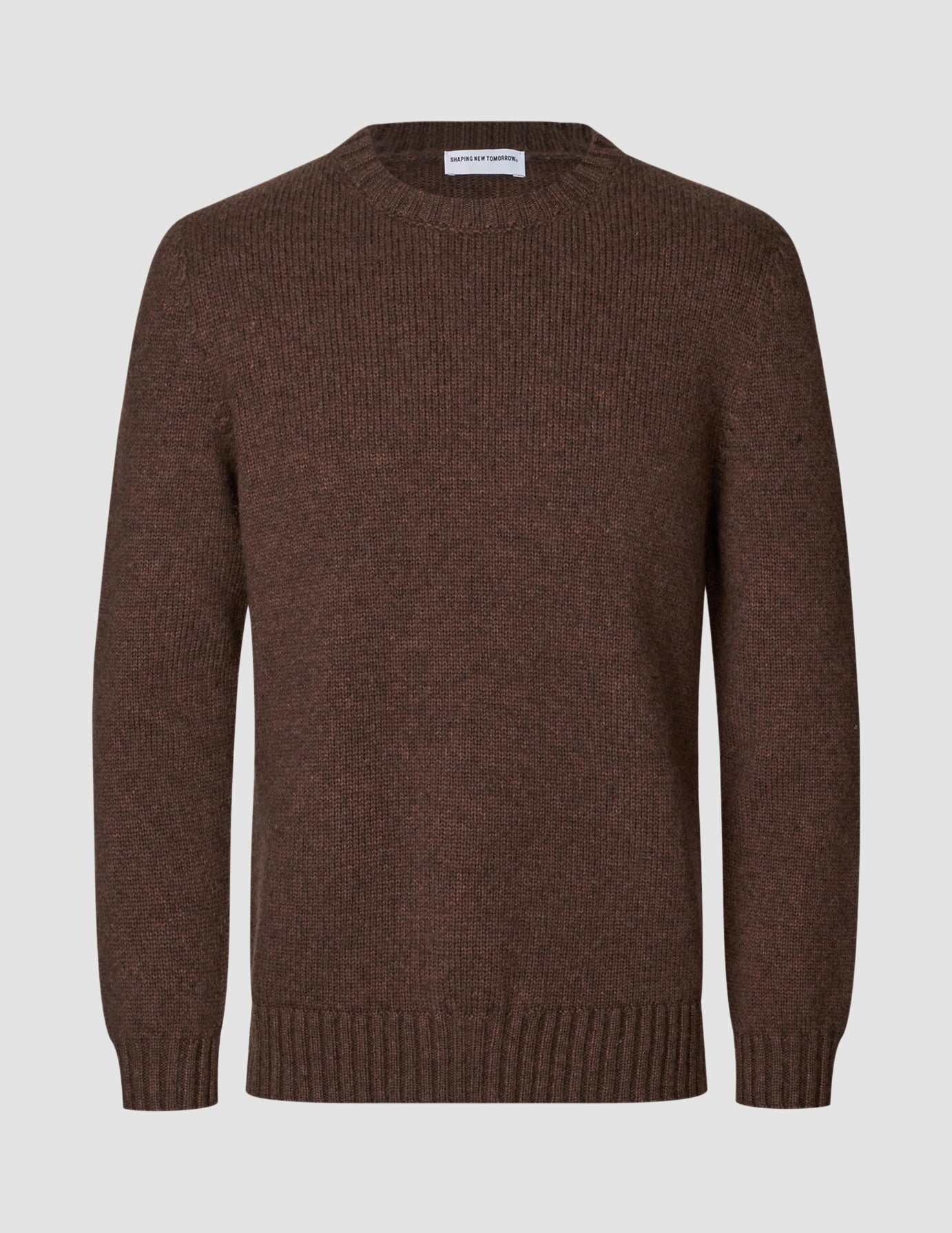 Chunky Soft Wool Knit Crewneck Saddle Brown Melange