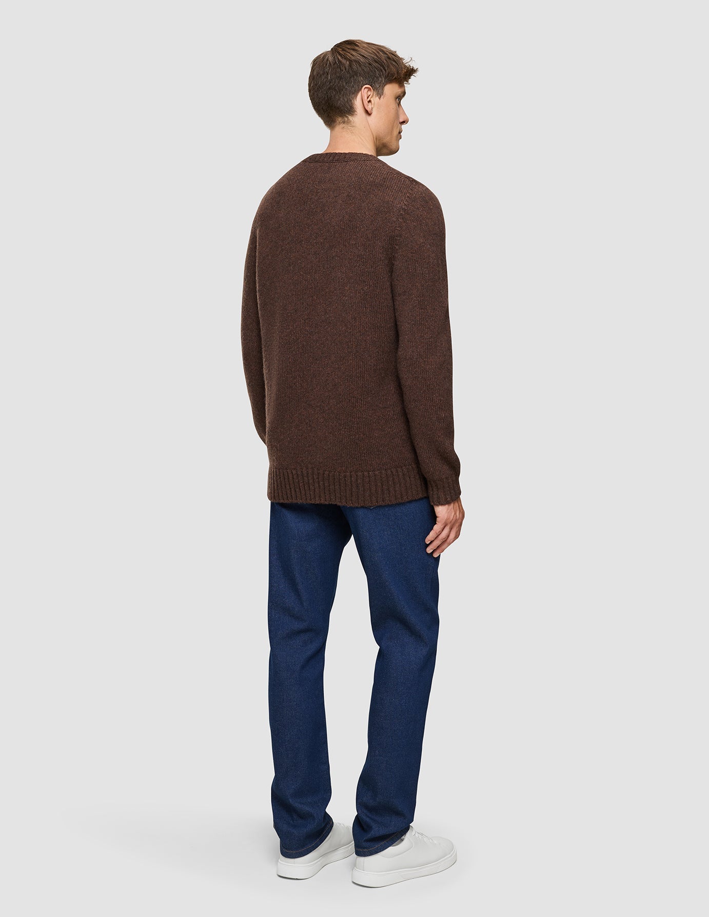 Chunky Soft Wool Knit Crewneck Saddle Brown Melange