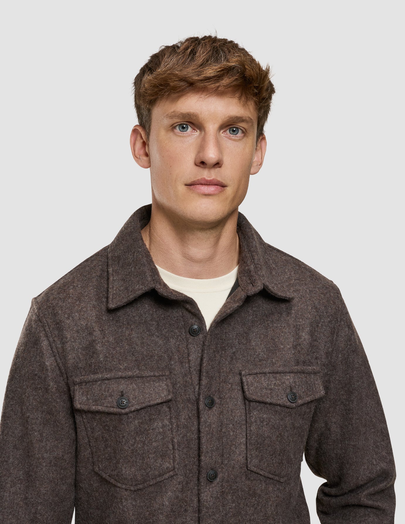 Double Layer Wool Overshirt Saddle Brown