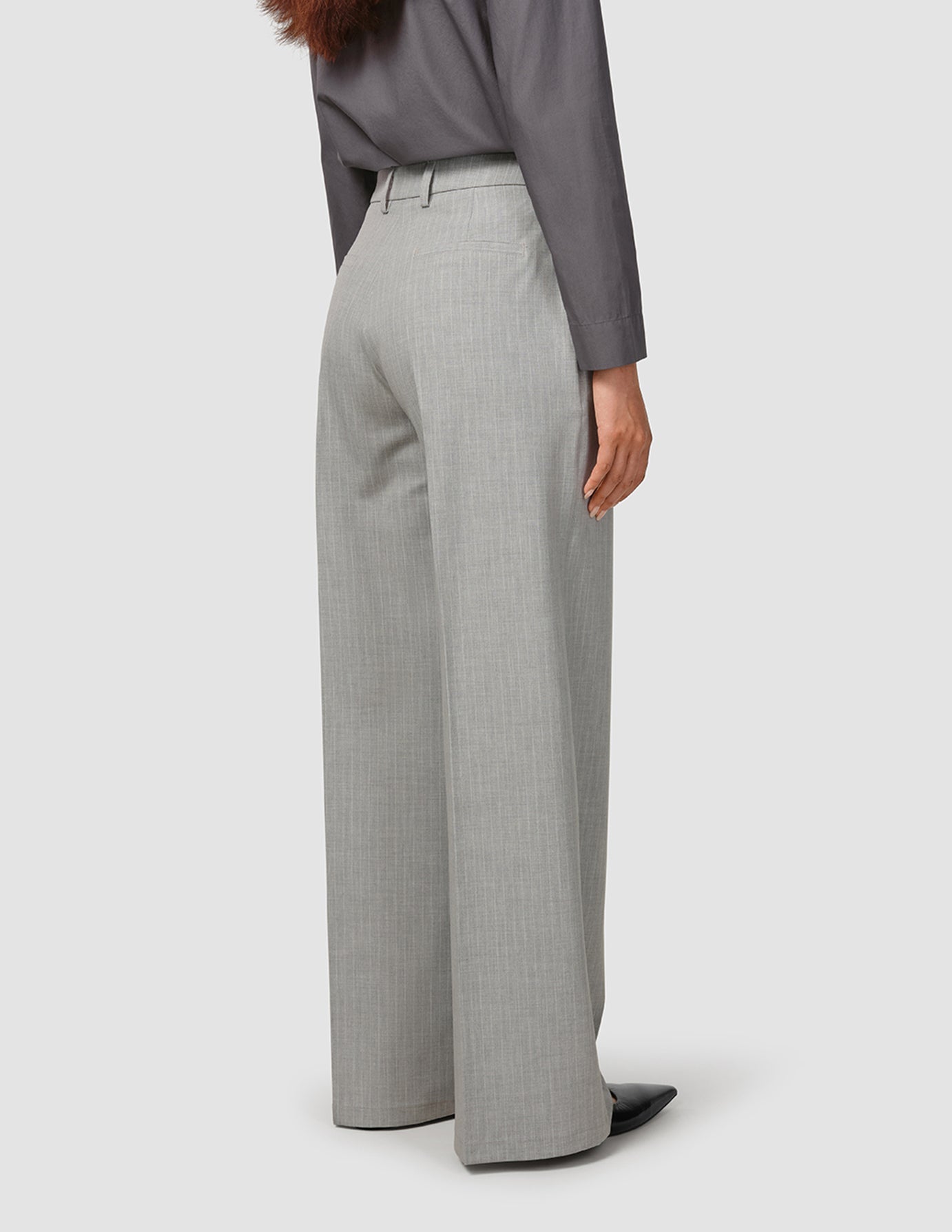 Essential Pants Wide Light Grey Pinstriped