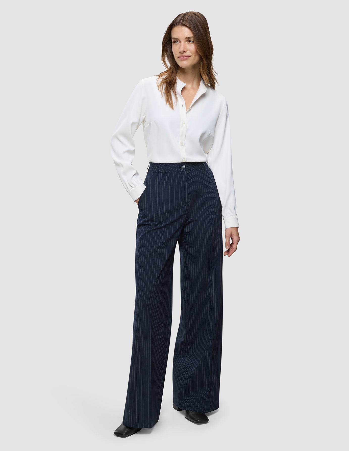 Women's Essential Pants Wide Navy Pinstripe
