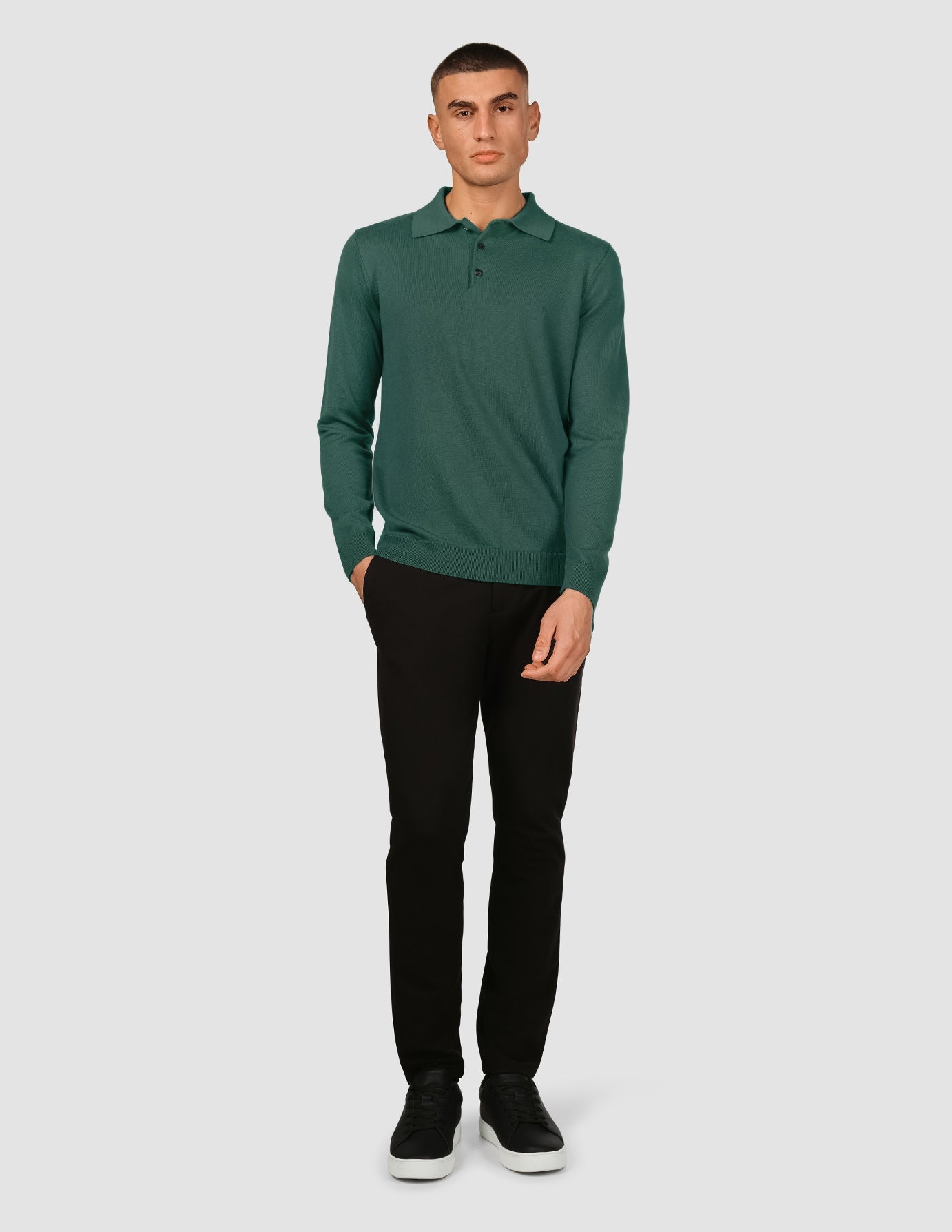 Everyday Knit Long Sleeve Polo Shadow Green