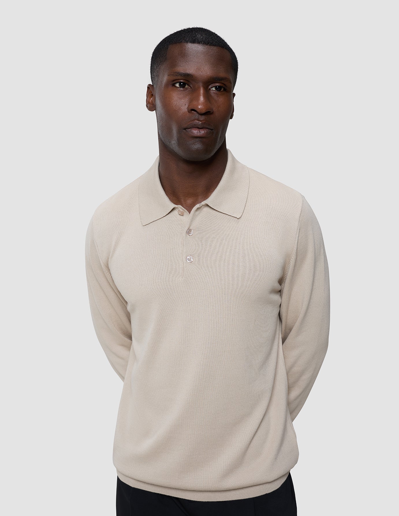 Everyday Knit Long Sleeve Polo Birchwood