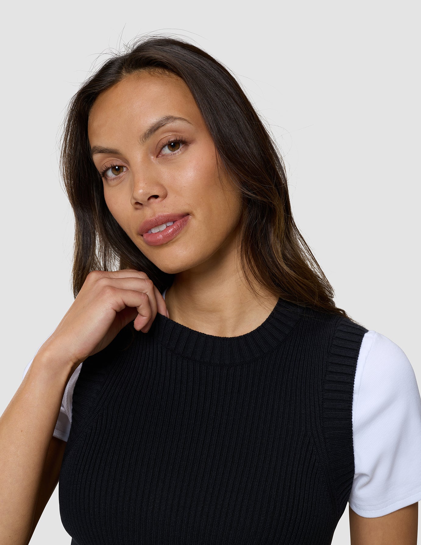 Women's Fine Knit Rib Vest Black