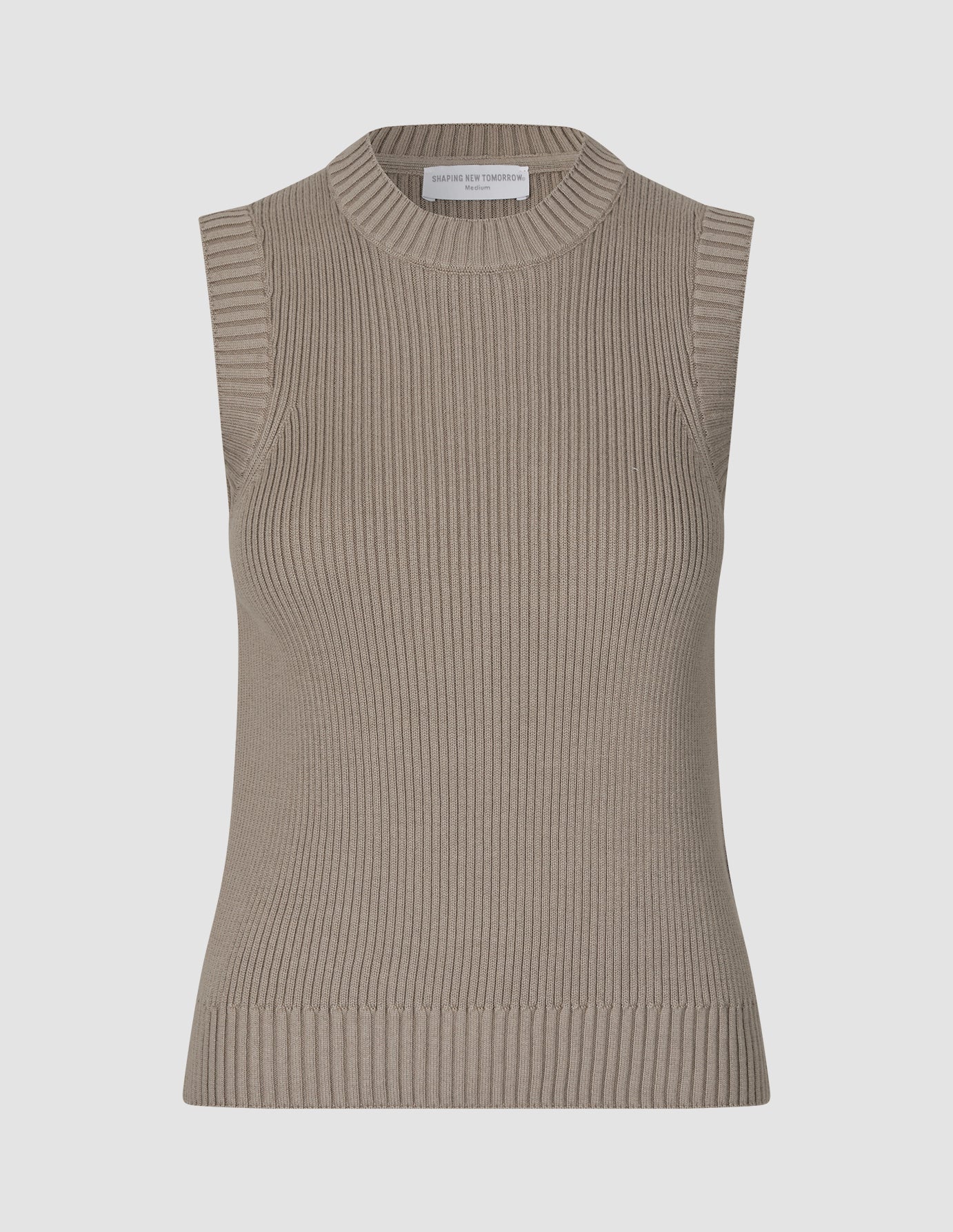 Women's Fine Knit Rib Vest Dark Sand