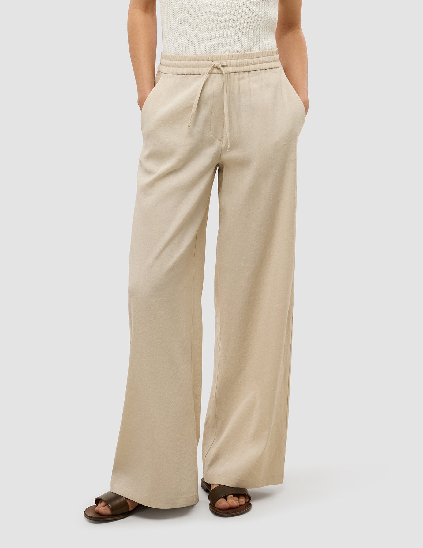 Women's Linen Pants Relaxed Sandy Beige