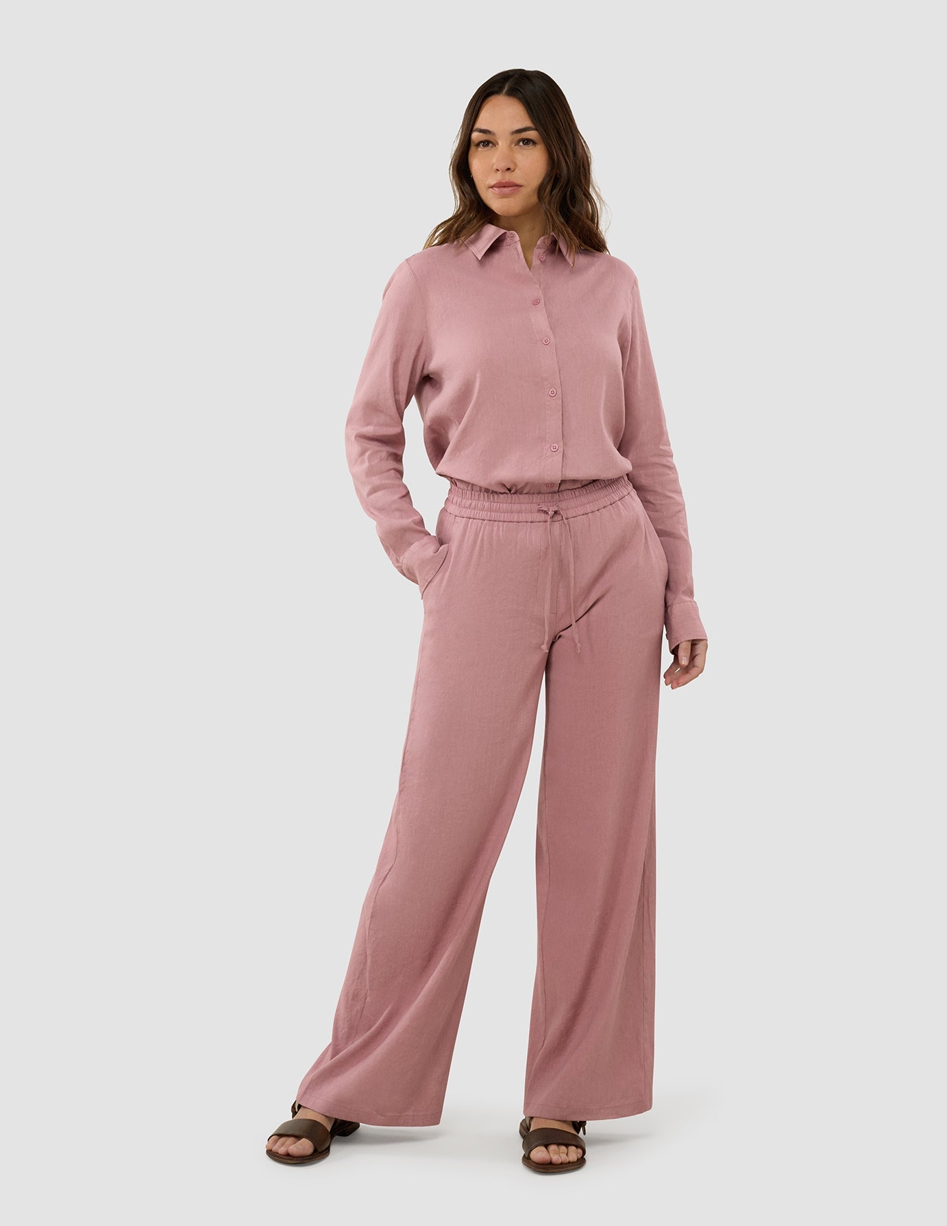 Women's Linen Pants Relaxed Dusty Cerise