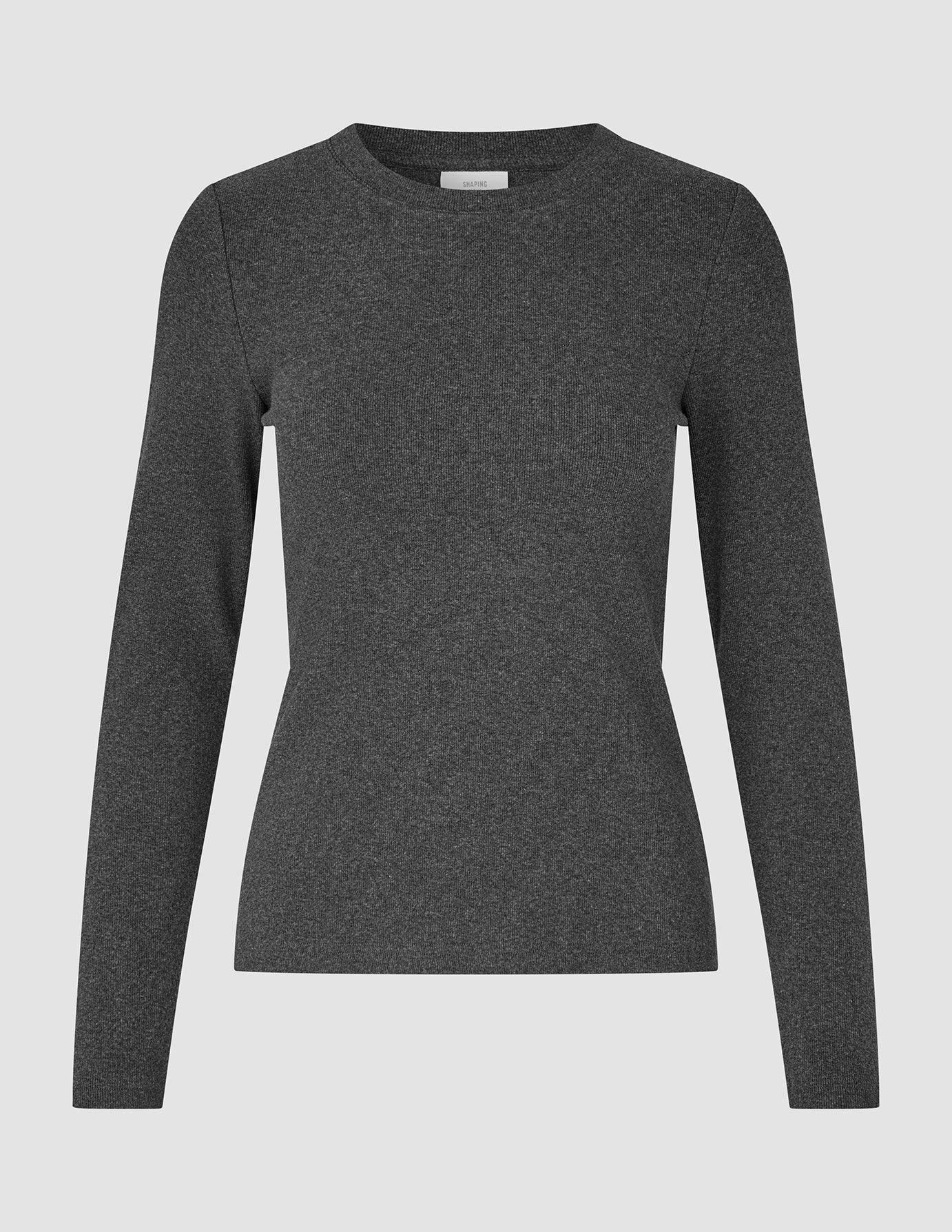 Women Rib T-shirt Long Sleeve Dark Grey Melange