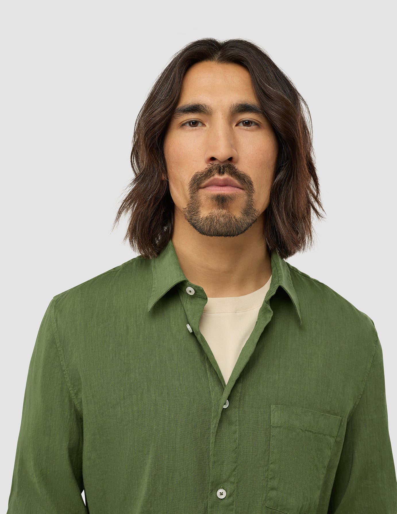 Refined Linen Long Sleeve Shirt Clover Green
