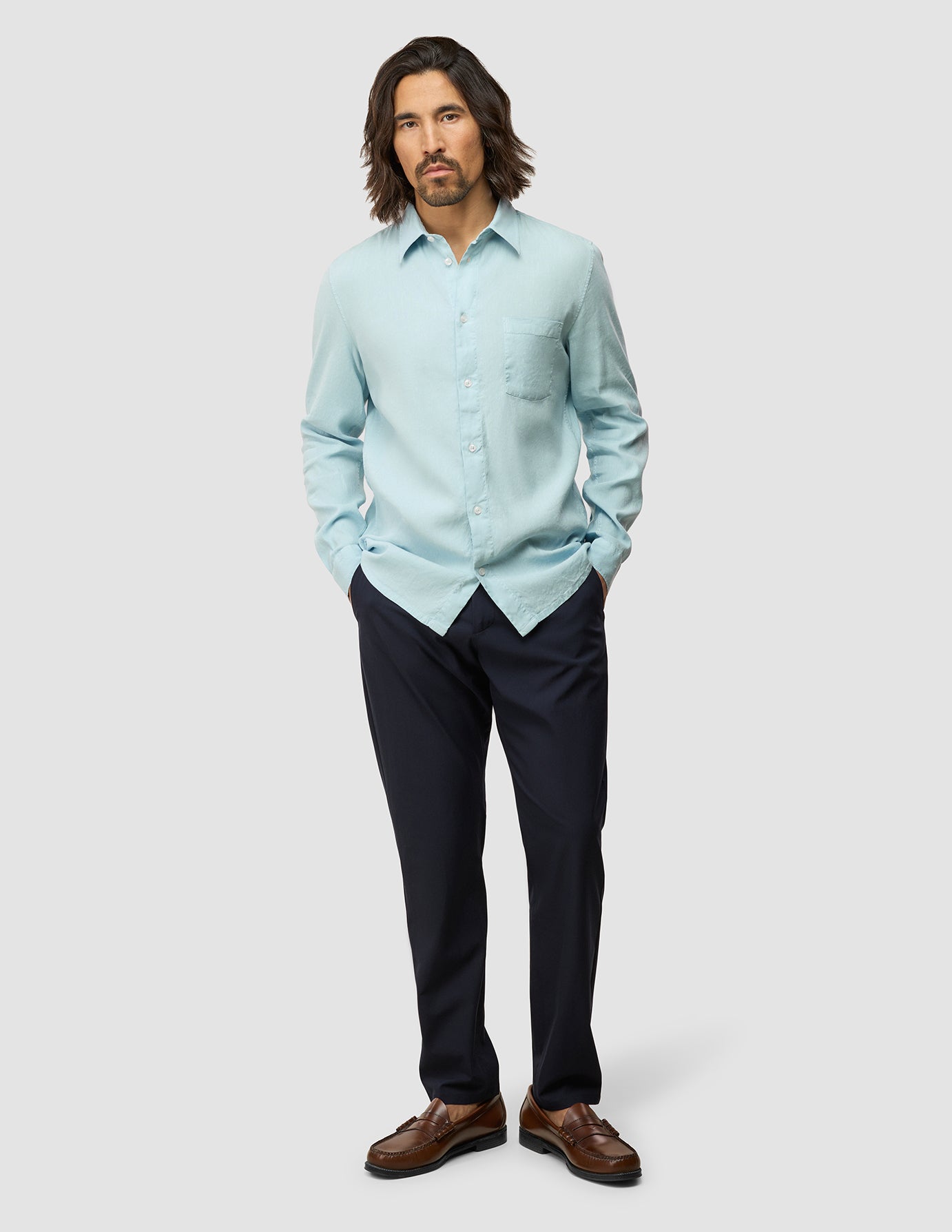 Refined Linen Long Sleeve Shirt Sky Blue