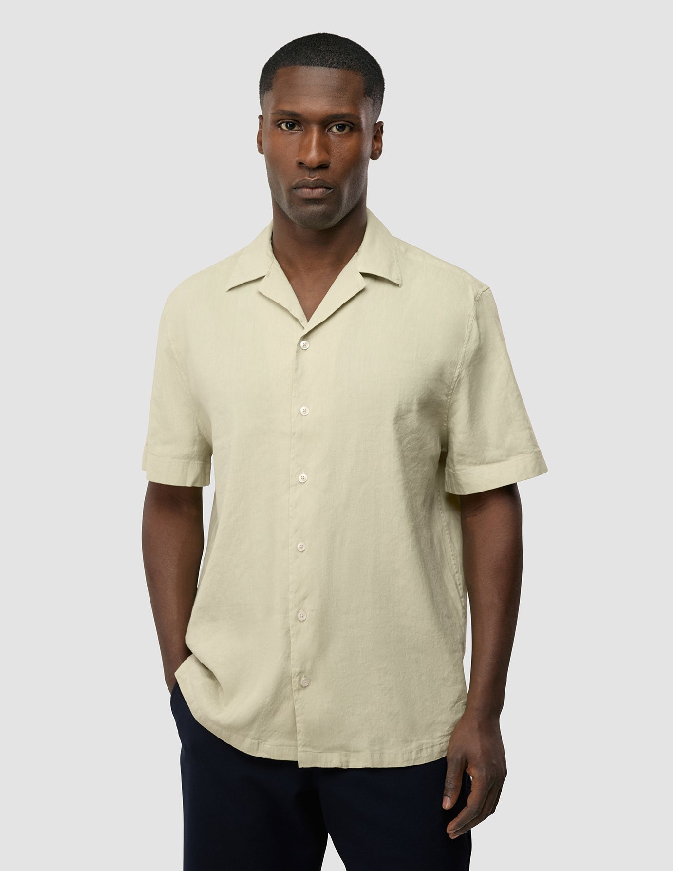 Refined Linen Bowling Short Sleeve Shirt Soft Sand