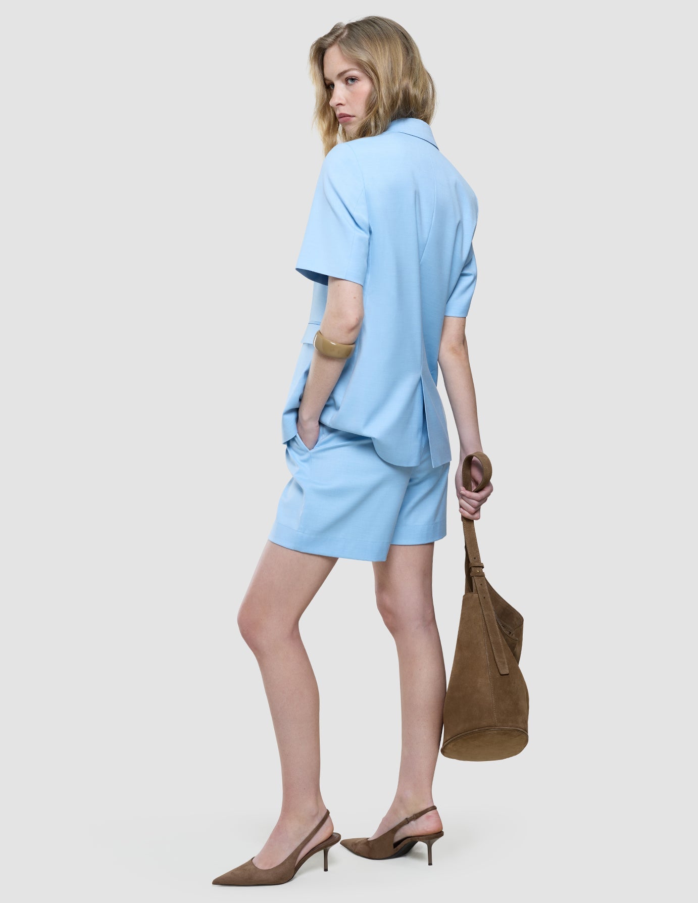skye set blue haze short sleeved blazer shorts