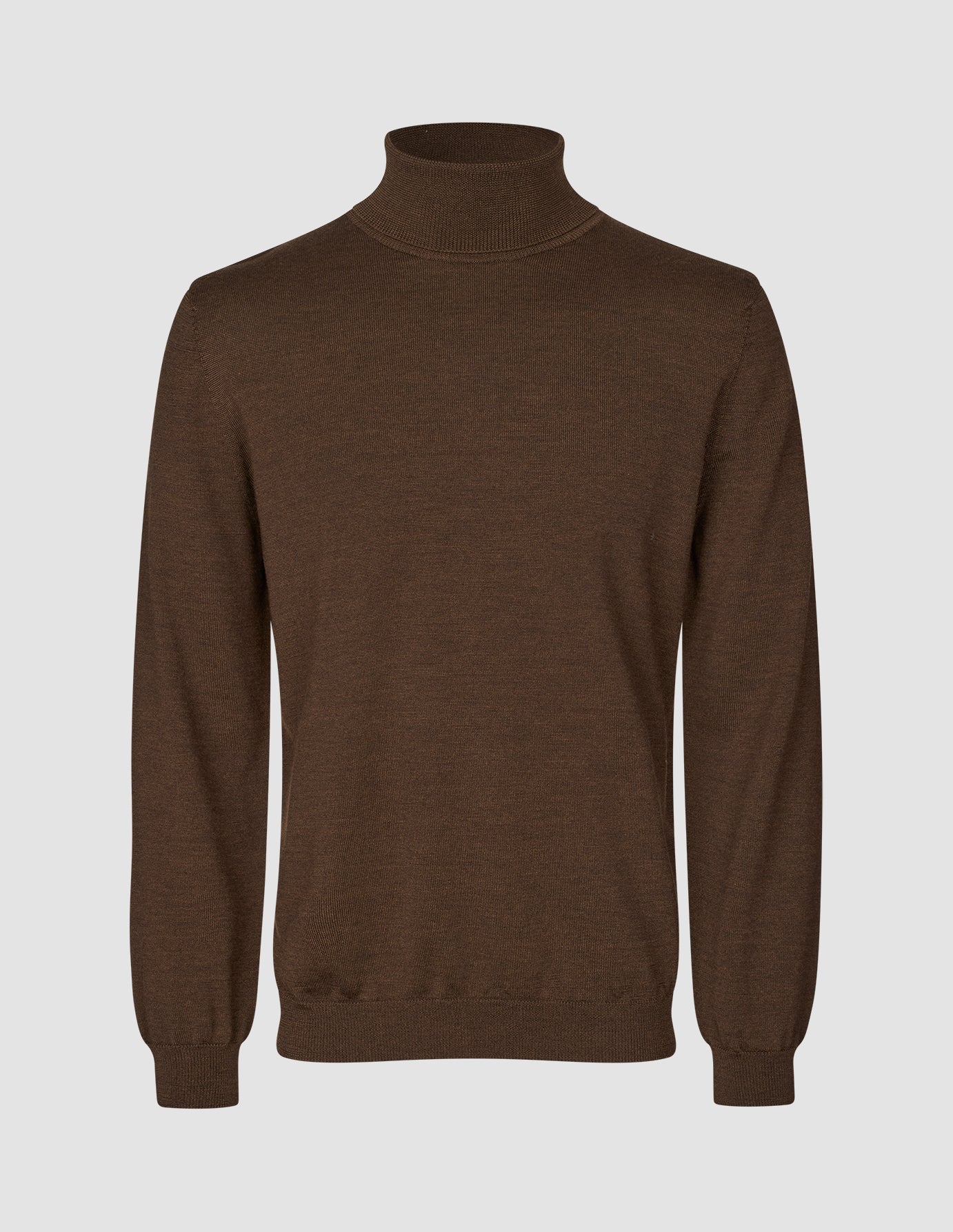 Seamless Premium Merino Knit Turtleneck Saddle Brown
