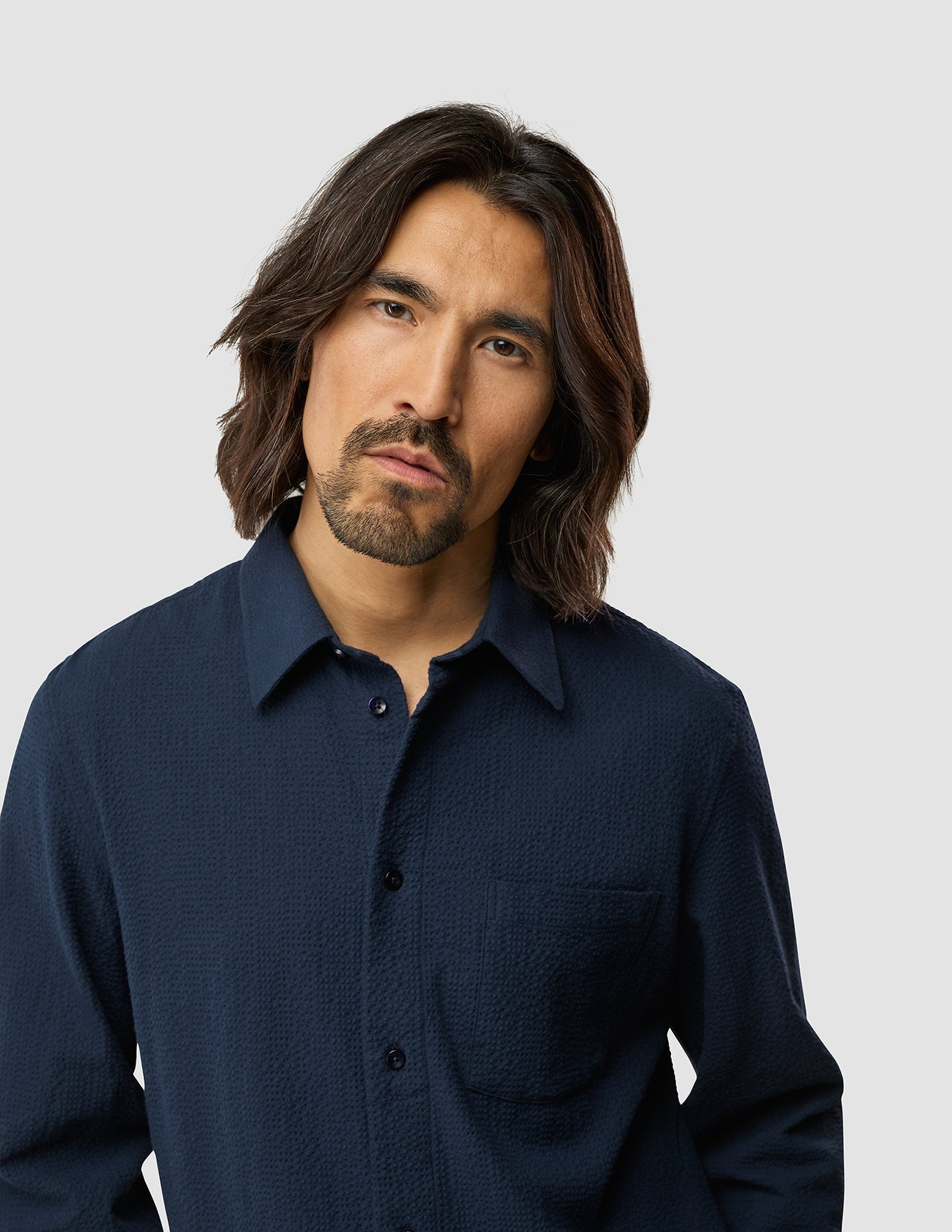 Seersucker Casual Shirt Dark Navy