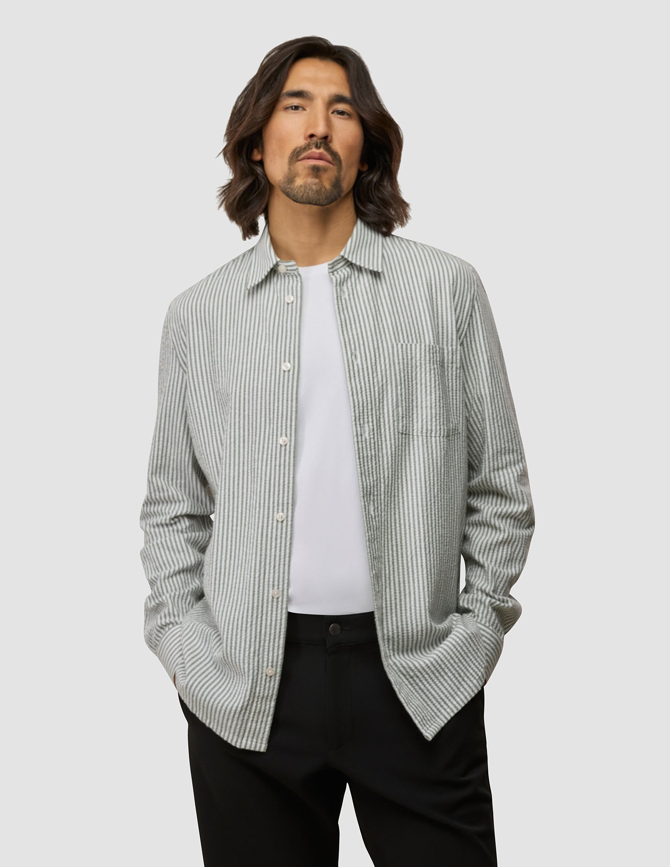 Seersucker Casual Shirt Green Stripes