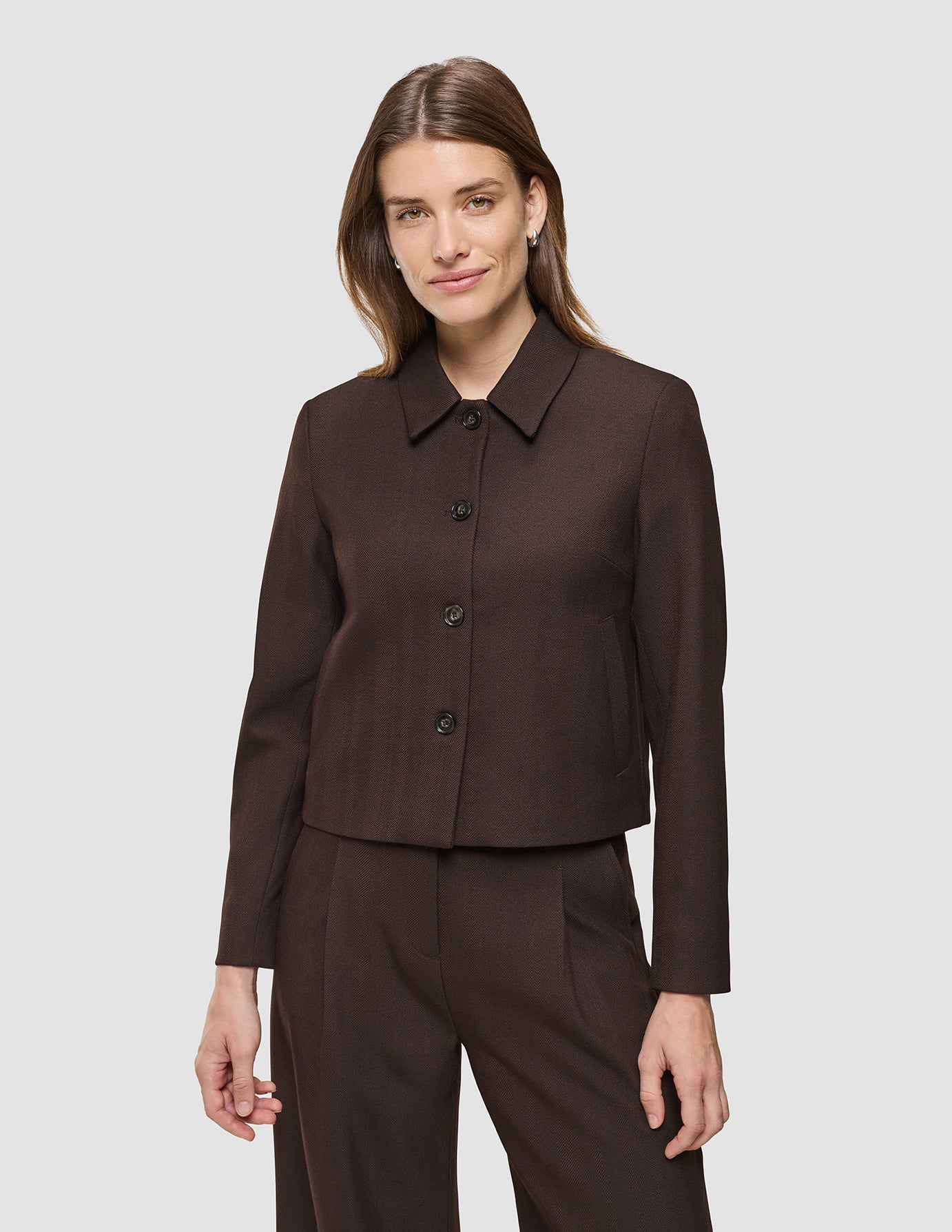 Serene Set Chocolate Herringbone Short Jacket Pants