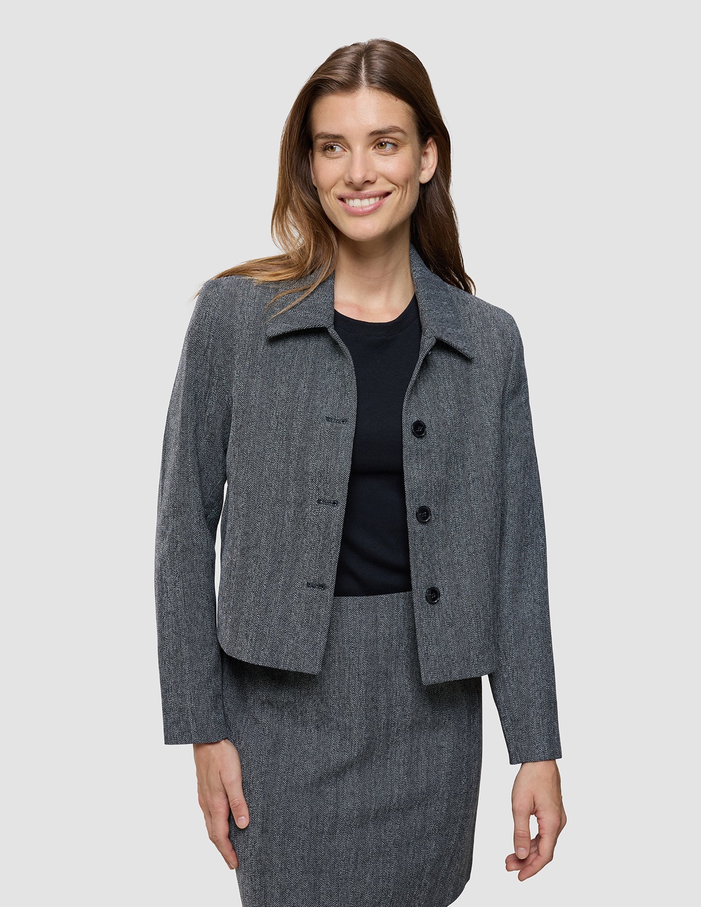Serene Set Grey Herringbone Short Jacket Short Skirt