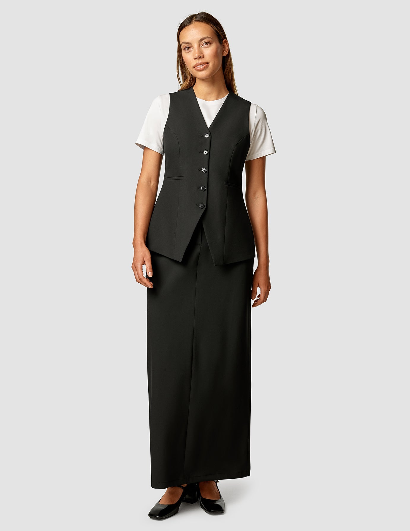 Essential Set Black Long Vest & Maxi Skirt