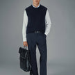 Chunky Soft Wool Knit Vest Dark Navy Melange