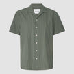 Tech Linen Bowling Short Sleeve Shirt Green Pinstripe