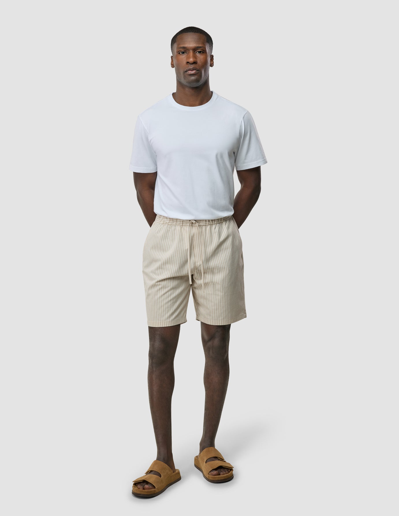 Tech Linen Elastic Shorts Sandshell Stripe