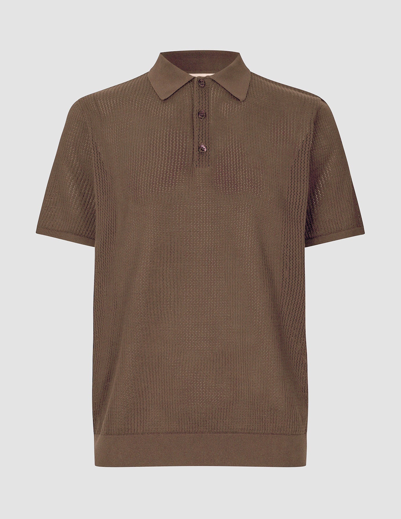 Textured Knitted Short Sleeve Polo Dark Earth