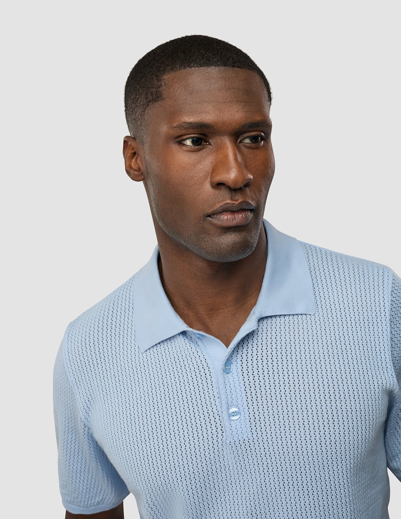 Textured Knitted Short Sleeve Polo Sky Blue